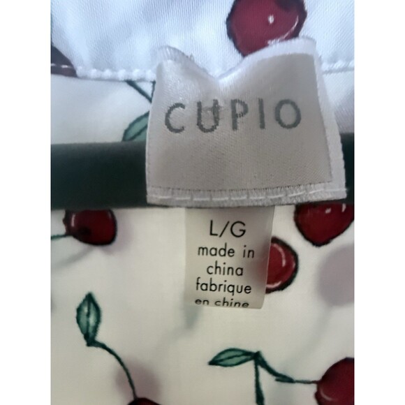 Cupio White With Red Cherries Midi Dress Size Large V Neck Sleeveless - Picture 5 of 11